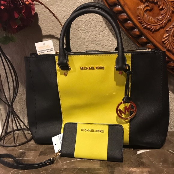 Michael Kors Black and Yellow Satchel with Gold Hardware - Picture 1 of 13